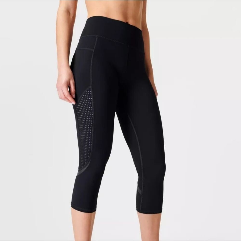 Sweaty Betty Zero Gravity Leggings Crop Black Venting Athleisure Gym XS